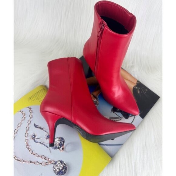 New Women's Qupid Portia Faux Leather Ankle Boots Bootie Shoes Red - Picture 8 of 13